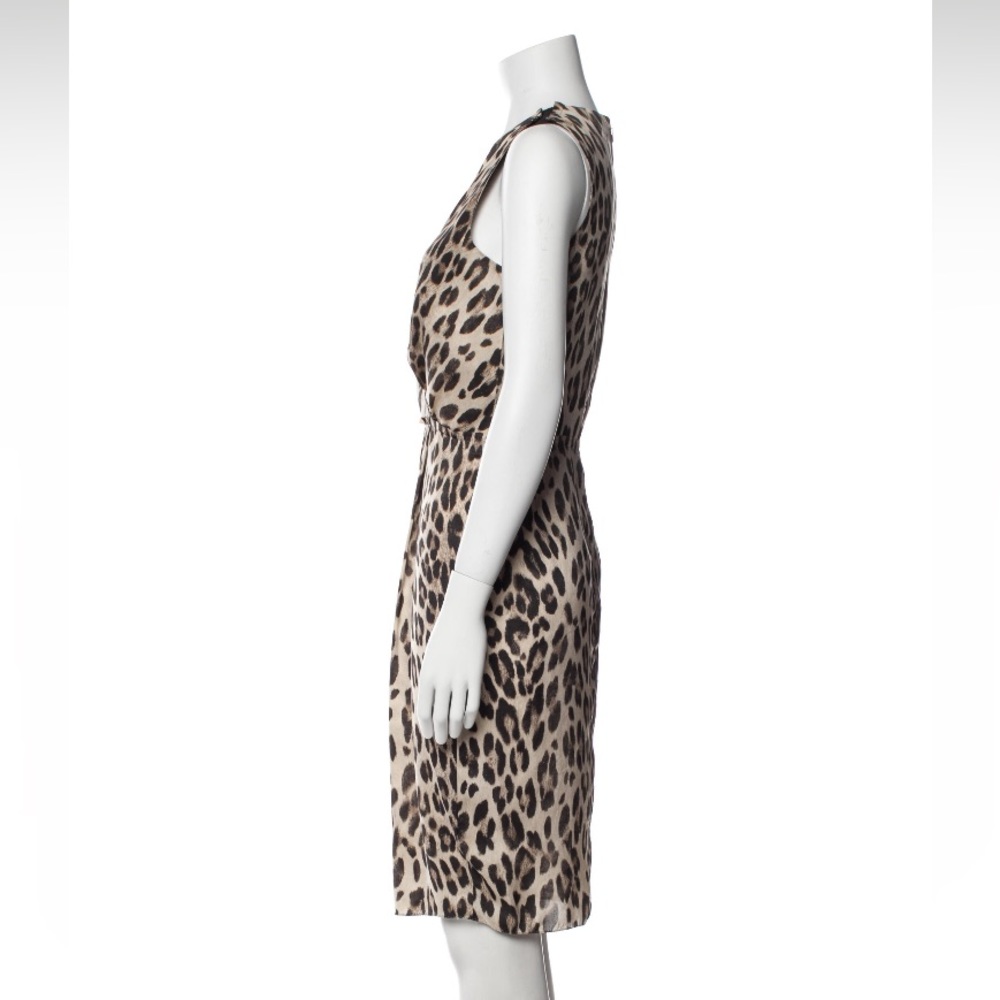 L’AGENCE Neutral Tan Taupe Black Animal Print Silky VNeck Sleeveless Dress - Picture 4 of 12